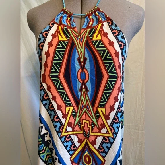 Colorful art deco maxi halter dress - Picture 6 of 9